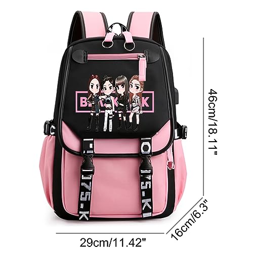 PALAY® Black Pink Bag for Girls School with USB Cable Jack Cute Backpacks Idol Print Design Laptop and Casual Student Accessories That Hold 16.8 Inch Books 2 PCS PALAY® Black Pink Bag for Girls School with USB Cable Jack Cute Backpacks Idol Print Design Laptop and Casual Student Accessories That Hold 16.8 Inch Books 2 PCS